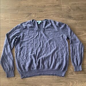 Men's Egara Blue V-Neck Sweater, Size Large 95% Cotton, 5% Cashmere